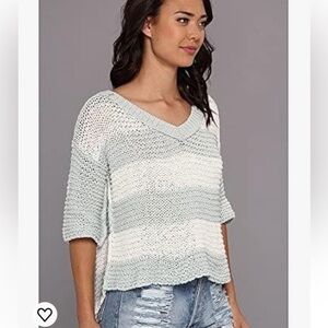 Free People Women's Parkslope Stripe Mint Ivory Combo Loose Knit Sweater Size S